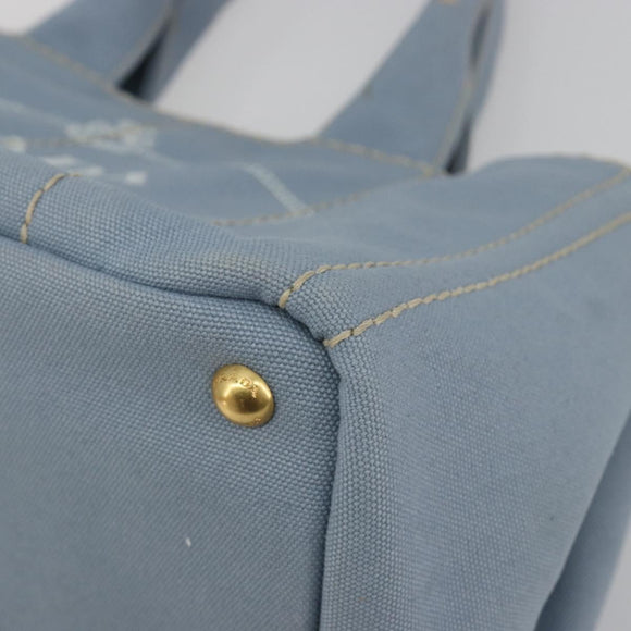 PRADA Canapa MM Hand Bag Canvas Light Blue Gold Auth 195671A