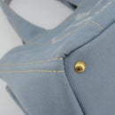 PRADA Canapa MM Hand Bag Canvas Light Blue Gold Auth 195671A-11