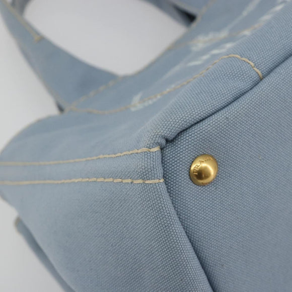PRADA Canapa MM Hand Bag Canvas Light Blue Gold Auth 195671A