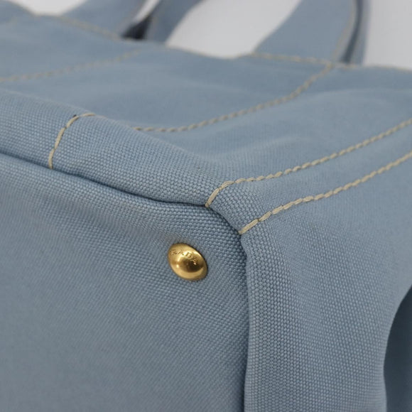 PRADA Canapa MM Hand Bag Canvas Light Blue Gold Auth 195671A