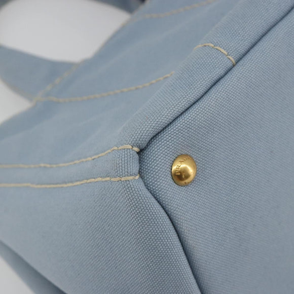 PRADA Canapa MM Hand Bag Canvas Light Blue Gold Auth 195671A