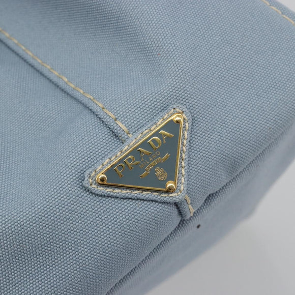 PRADA Canapa MM Hand Bag Canvas Light Blue Gold Auth 195671A