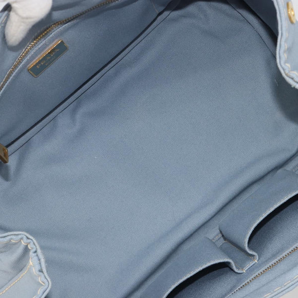 PRADA Canapa MM Hand Bag Canvas Light Blue Gold Auth 195671A