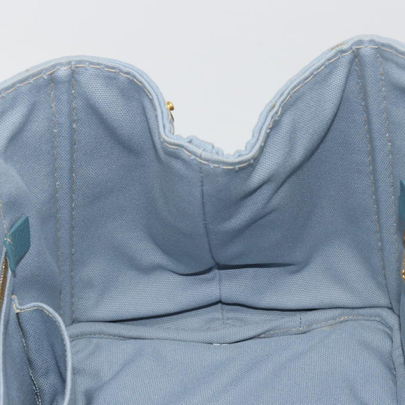PRADA Canapa MM Hand Bag Canvas Light Blue Gold Auth 195671A