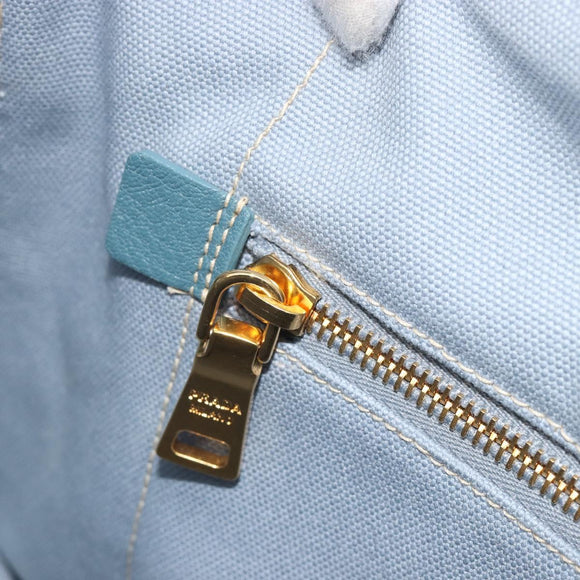 PRADA Canapa MM Hand Bag Canvas Light Blue Gold Auth 195671A