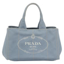 PRADA Canapa MM Hand Bag Canvas Light Blue Gold Auth 195671A-2