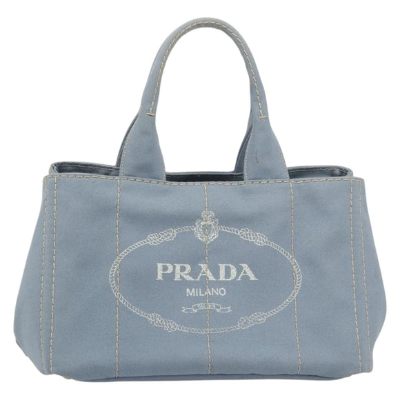 PRADA Canapa MM Hand Bag Canvas Light Blue Gold Auth 195671A
