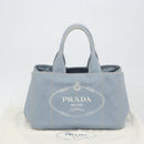 PRADA Canapa MM Hand Bag Canvas Light Blue Gold Auth 195671A-26