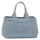 PRADA Canapa MM Hand Bag Canvas Light Blue Gold Auth 195671A-3