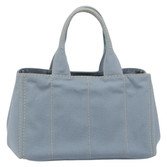 PRADA Canapa MM Hand Bag Canvas Light Blue Gold Auth 195671A