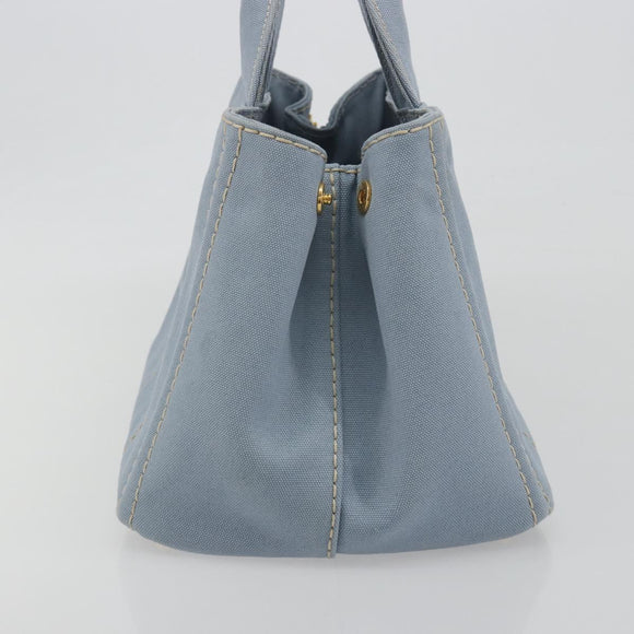 PRADA Canapa MM Hand Bag Canvas Light Blue Gold Auth 195671A