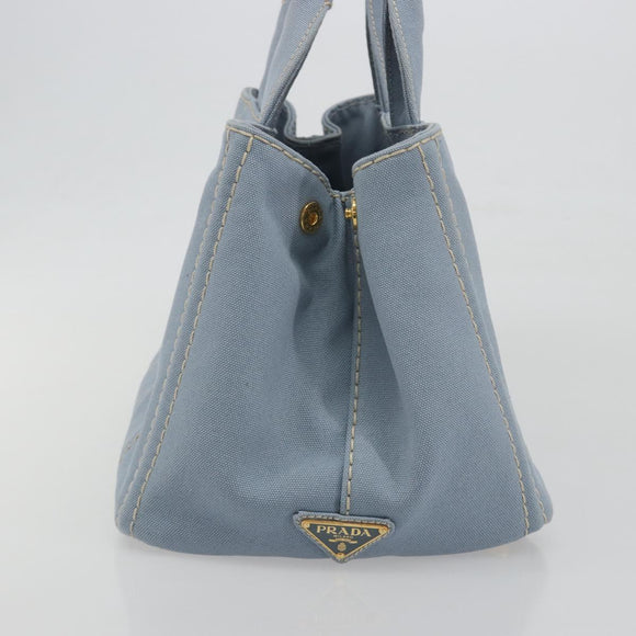PRADA Canapa MM Hand Bag Canvas Light Blue Gold Auth 195671A