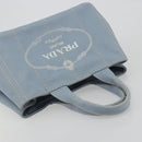 PRADA Canapa MM Hand Bag Canvas Light Blue Gold Auth 195671A-6