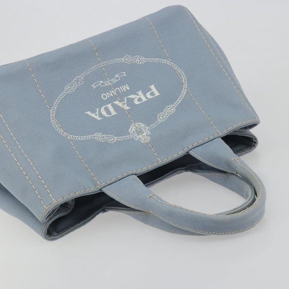 PRADA Canapa MM Hand Bag Canvas Light Blue Gold Auth 195671A