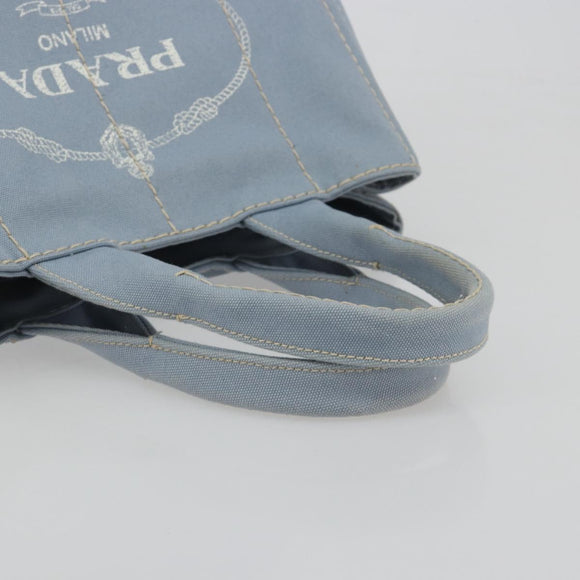 PRADA Canapa MM Hand Bag Canvas Light Blue Gold Auth 195671A