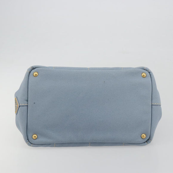 PRADA Canapa MM Hand Bag Canvas Light Blue Gold Auth 195671A