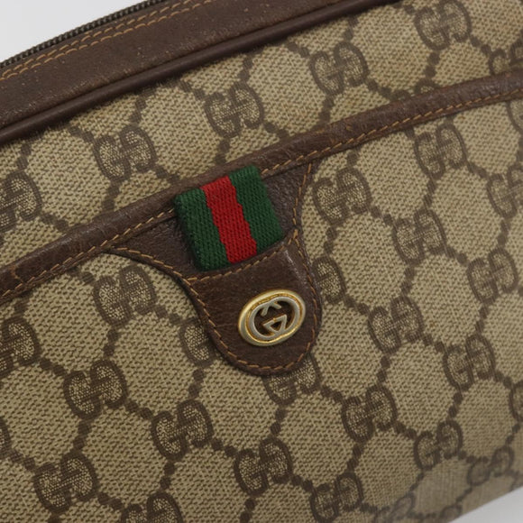 GUCCI GG Supreme Web Sherry Line Bag PVC Beige Gold 116 02 089 Auth 195675