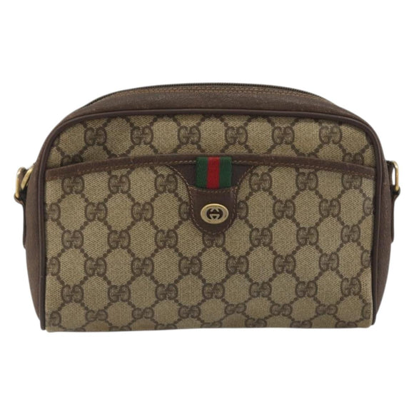 GUCCI GG Supreme Web Sherry Line Bag PVC Beige Gold 116 02 089 Auth 195675