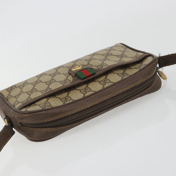 GUCCI GG Supreme Web Sherry Line Bag PVC Beige Gold 116 02 089 Auth 195675