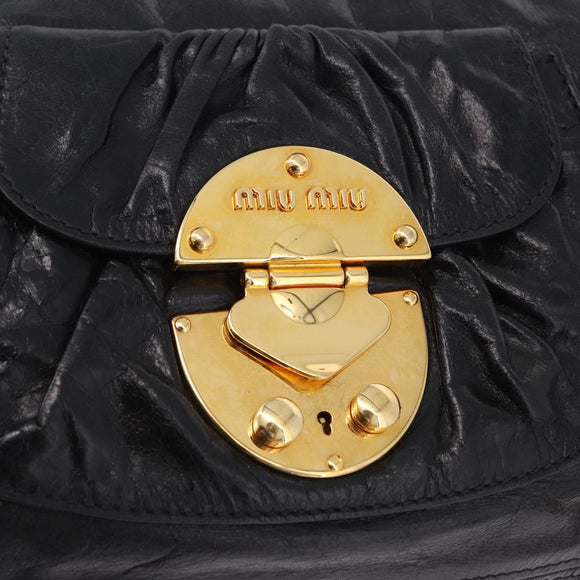 Miu Miu Shoulder Bag Leather Black Gold Auth 195676M