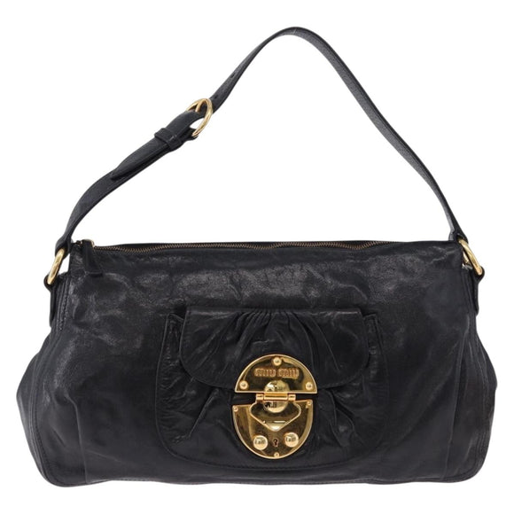 Miu Miu Shoulder Bag Leather Black Gold Auth 195676M