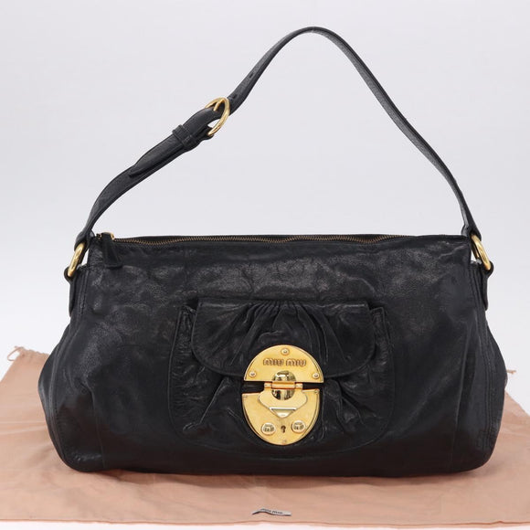Miu Miu Shoulder Bag Leather Black Gold Auth 195676M