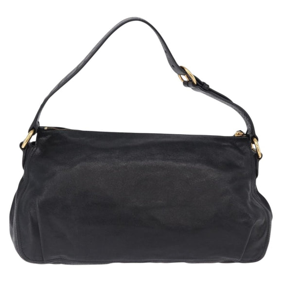 Miu Miu Shoulder Bag Leather Black Gold Auth 195676M
