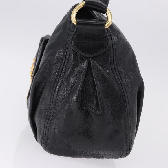 Miu Miu Shoulder Bag Leather Black Gold Auth 195676M