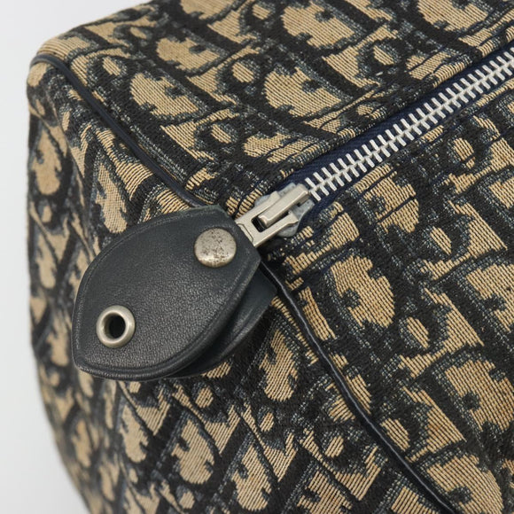 Christian Dior Trotter Canvas Boston Bag Navy Silver Auth 195678