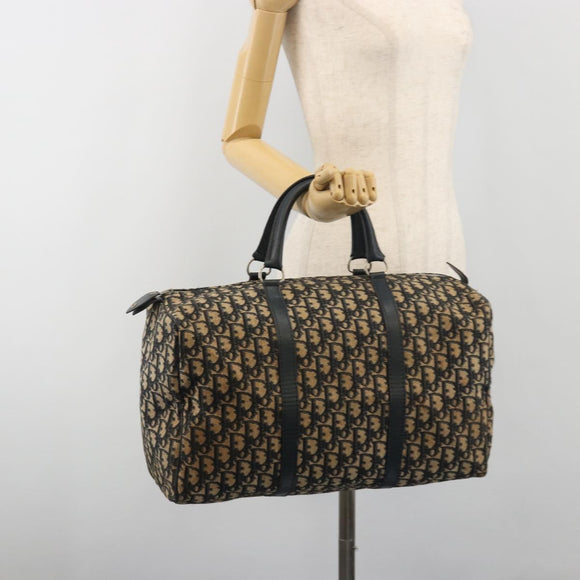 Christian Dior Trotter Canvas Boston Bag Navy Silver Auth 195678