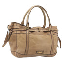 BURBERRY Tote Bag Leather Beige Gold Auth 195681A-1