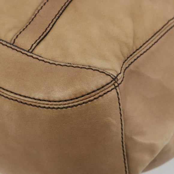BURBERRY Tote Bag Leather Beige Gold Auth 195681A