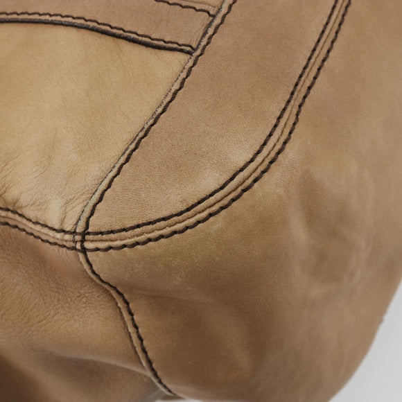 BURBERRY Tote Bag Leather Beige Gold Auth 195681A