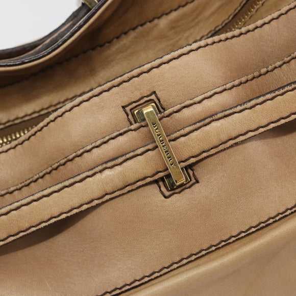 BURBERRY Tote Bag Leather Beige Gold Auth 195681A