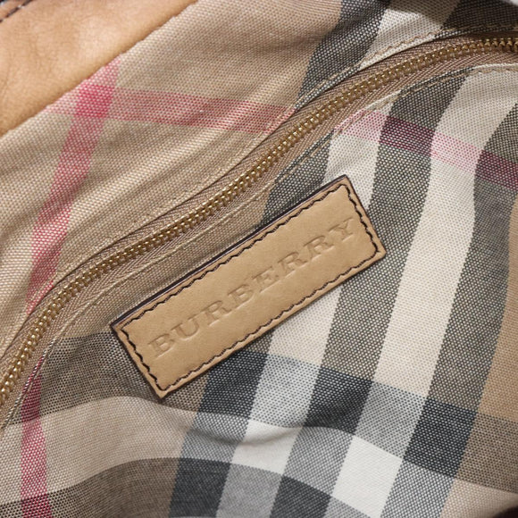 BURBERRY Tote Bag Leather Beige Gold Auth 195681A