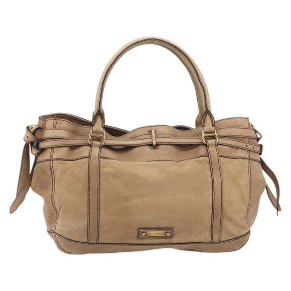 BURBERRY Tote Bag Leather Beige Gold Auth 195681A