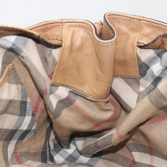 BURBERRY Tote Bag Leather Beige Gold Auth 195681A