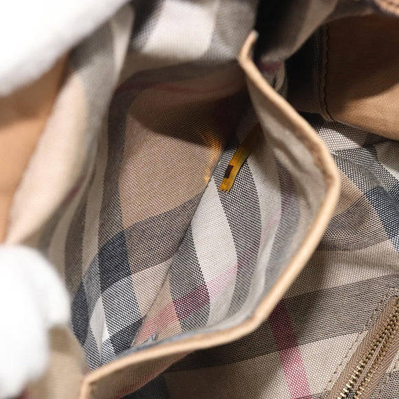 BURBERRY Tote Bag Leather Beige Gold Auth 195681A