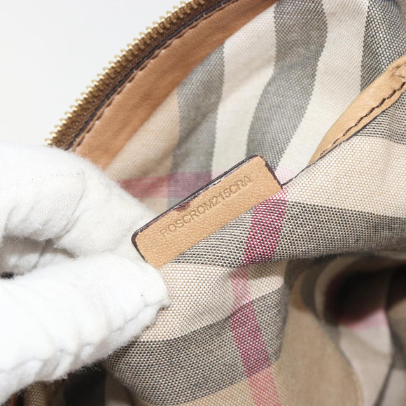 BURBERRY Tote Bag Leather Beige Gold Auth 195681A