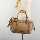 BURBERRY Tote Bag Leather Beige Gold Auth 195681A-26