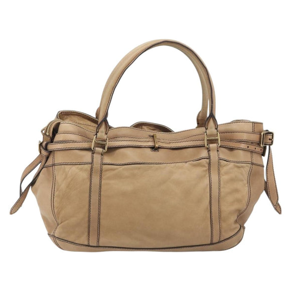 BURBERRY Tote Bag Leather Beige Gold Auth 195681A