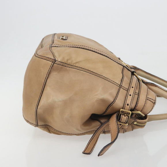 BURBERRY Tote Bag Leather Beige Gold Auth 195681A