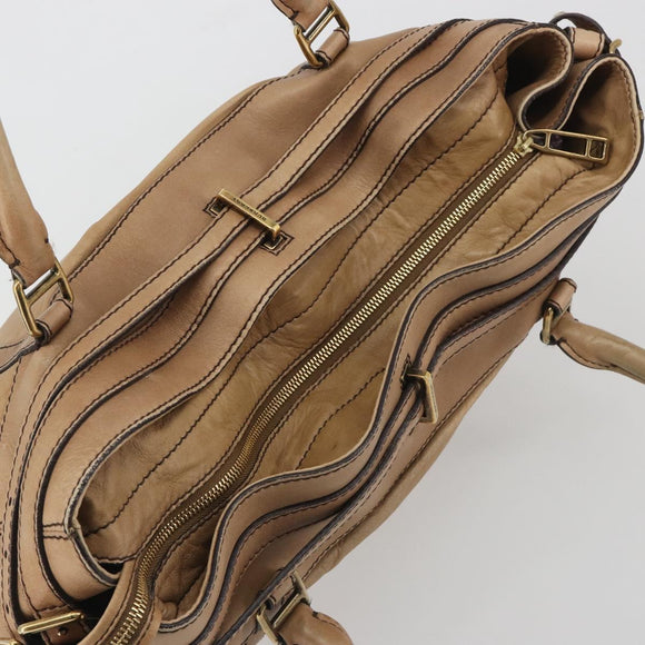 BURBERRY Tote Bag Leather Beige Gold Auth 195681A