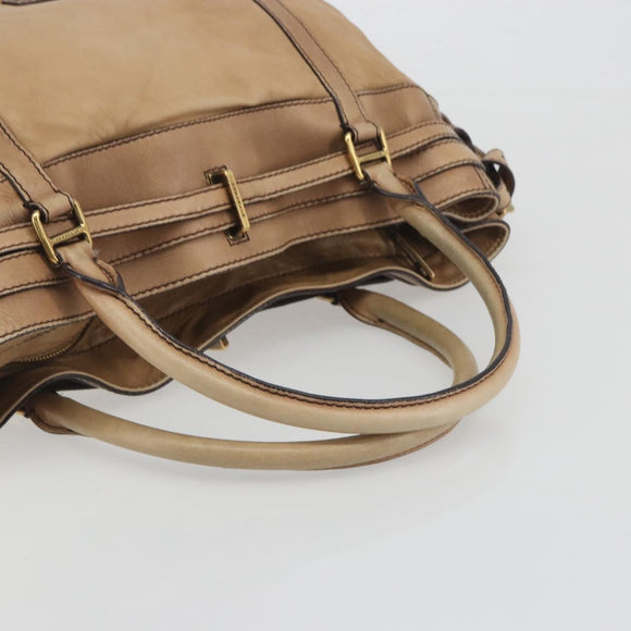 BURBERRY Tote Bag Leather Beige Gold Auth 195681A