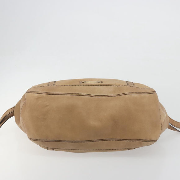 BURBERRY Tote Bag Leather Beige Gold Auth 195681A