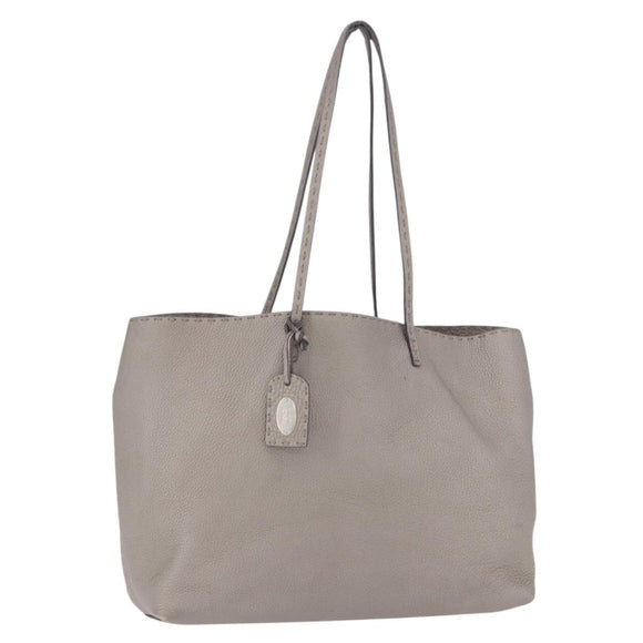 FENDI Celeria Hand Bag Leather Gray Silver Auth 195694A