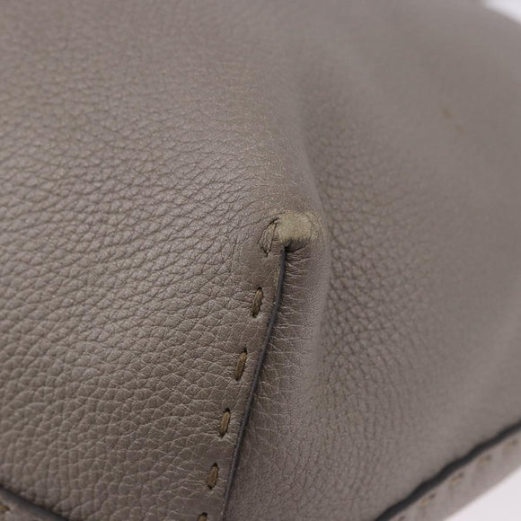 FENDI Celeria Hand Bag Leather Gray Silver Auth 195694A