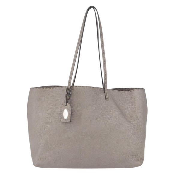 FENDI Celeria Hand Bag Leather Gray Silver Auth 195694A