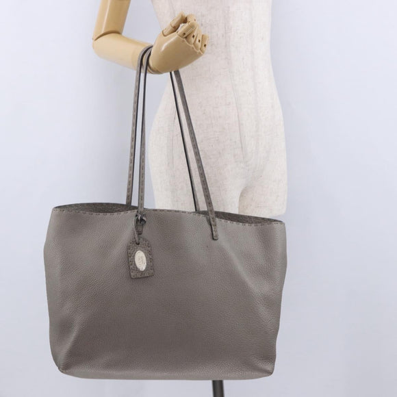 FENDI Celeria Hand Bag Leather Gray Silver Auth 195694A