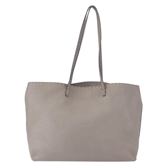 FENDI Celeria Hand Bag Leather Gray Silver Auth 195694A